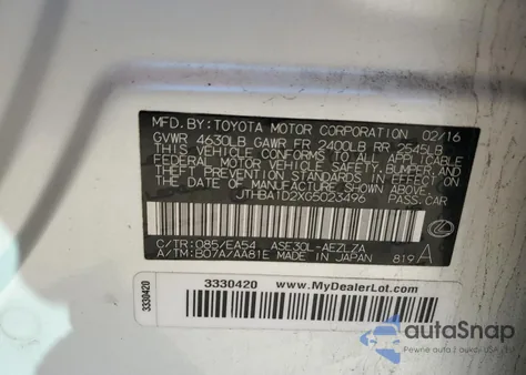 2016 Lexus Is 200T из США, поврежденный, VIN JTHBA1D2XG5023496